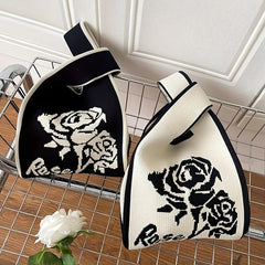 Flower Pattern Knitted Handbag Storage Satchel Bag