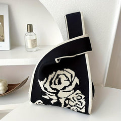 Flower Pattern Knitted Handbag Storage Satchel Bag