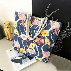Flamingo Print Summer Tote Bag Large Capacity Beach Shoulder Bag