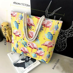 Flamingo Print Summer Tote Bag Large Capacity Beach Shoulder Bag