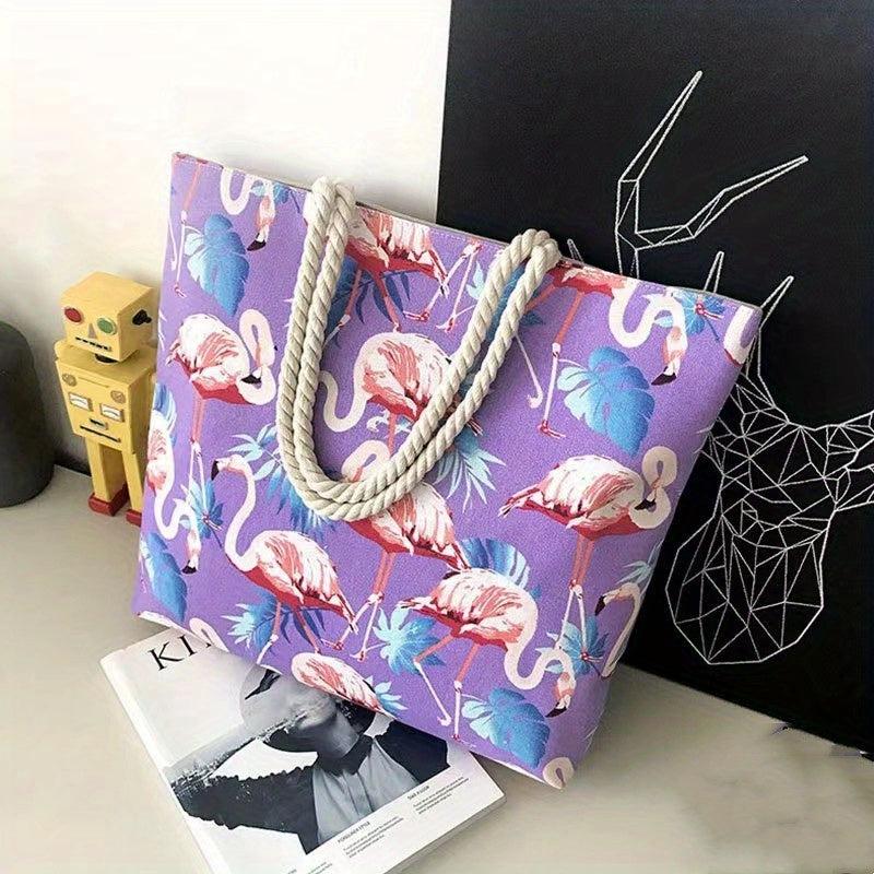 Flamingo Print Summer Tote Bag Large Capacity Beach Shoulder Bag
