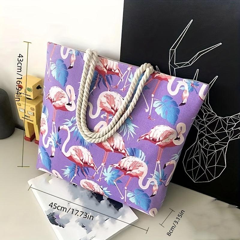 Flamingo Print Summer Tote Bag Large Capacity Beach Shoulder Bag