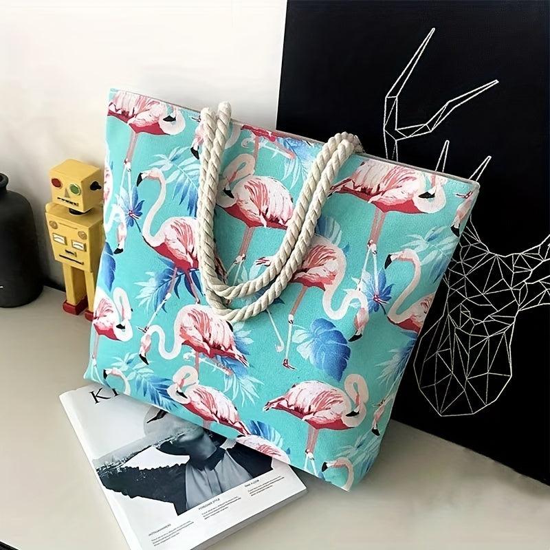 Flamingo Print Summer Tote Bag Large Capacity Beach Shoulder Bag
