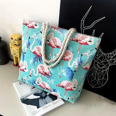 Flamingo Print Summer Tote Bag Large Capacity Beach Shoulder Bag