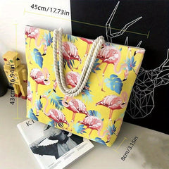 Flamingo Print Summer Tote Bag Large Capacity Beach Shoulder Bag