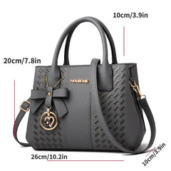 Solid Classic Tote Bag with Bowknot Pendant