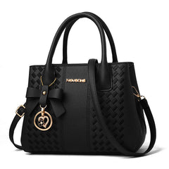 Solid Classic Tote Bag with Bowknot Pendant