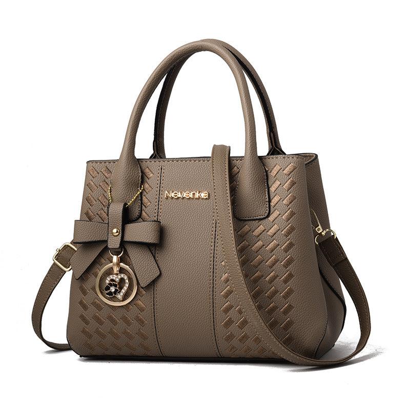 Solid Classic Tote Bag with Bowknot Pendant