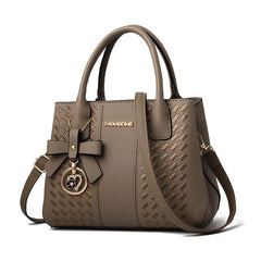 Solid Classic Tote Bag with Bowknot Pendant