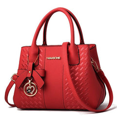 Solid Classic Tote Bag with Bowknot Pendant