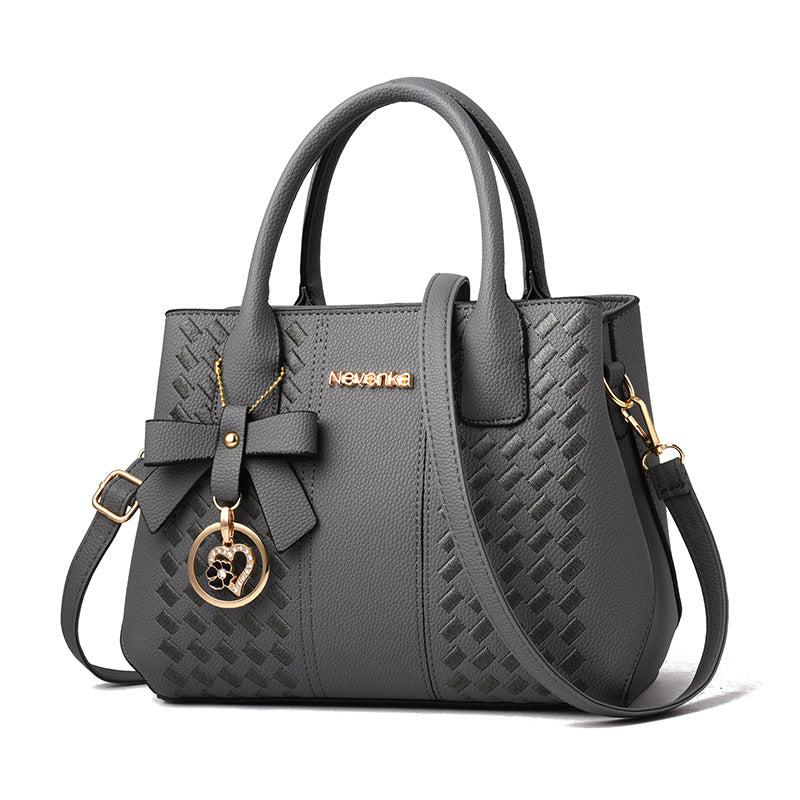 Solid Classic Tote Bag with Bowknot Pendant