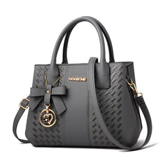 Solid Classic Tote Bag with Bowknot Pendant