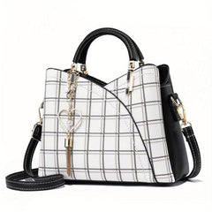 Plaid Pattern Handbag Crossbody Bag Tassel Satchel Purse