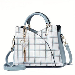 Plaid Pattern Handbag Crossbody Bag Tassel Satchel Purse