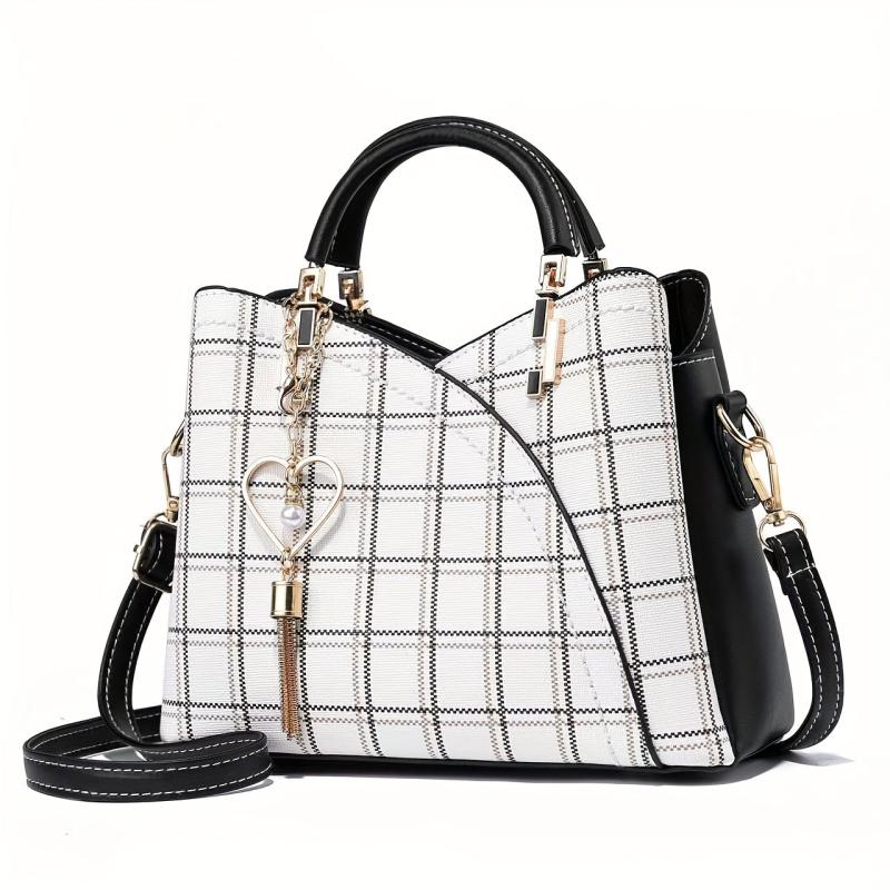Plaid Pattern Handbag Crossbody Bag Tassel Satchel Purse