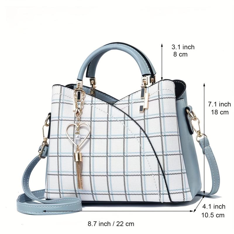 Plaid Pattern Handbag Crossbody Bag Tassel Satchel Purse