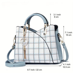 Plaid Pattern Handbag Crossbody Bag Tassel Satchel Purse