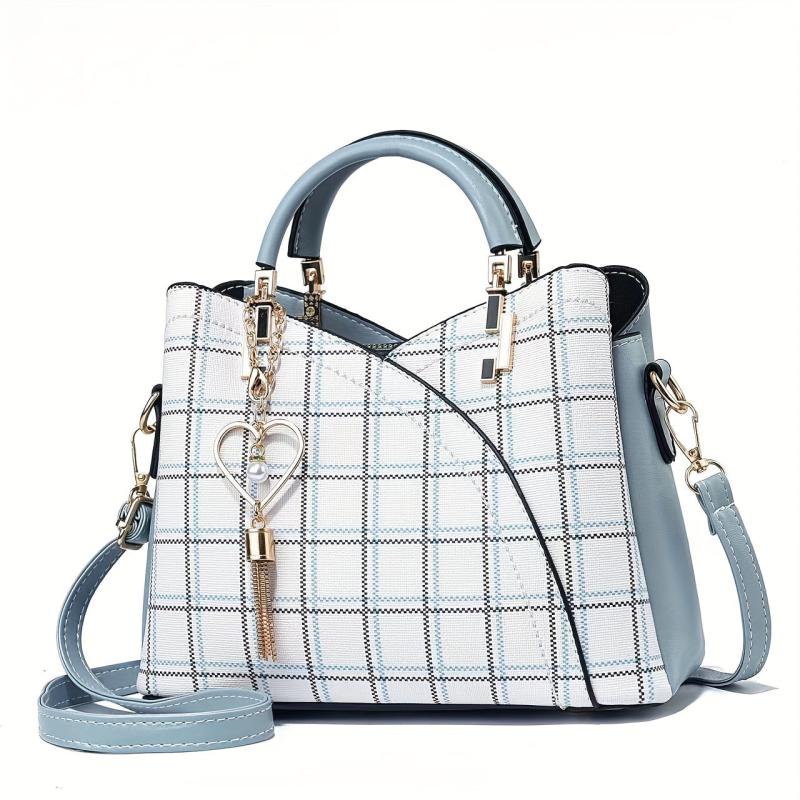 Plaid Pattern Handbag Crossbody Bag Tassel Satchel Purse