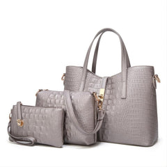 Faux Crocodile Embossed Handbag Large Capacity Tote Bag Set