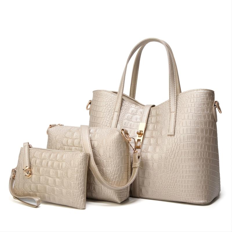 Faux Crocodile Embossed Handbag Large Capacity Tote Bag Set