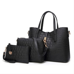 Faux Crocodile Embossed Handbag Large Capacity Tote Bag Set