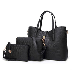 Faux Crocodile Embossed Handbag Large Capacity Tote Bag Set