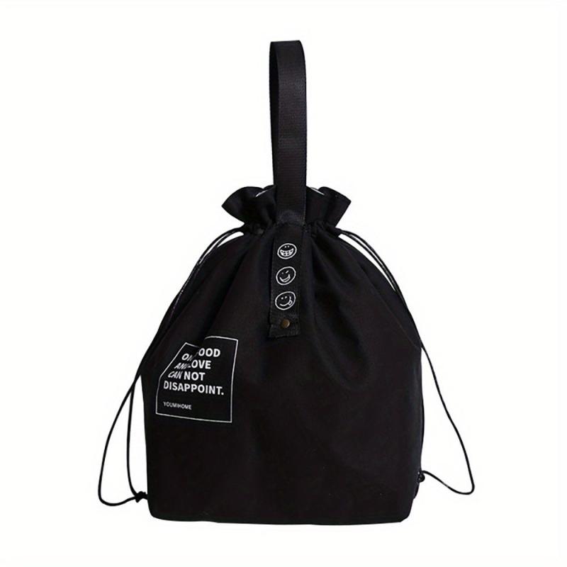 Insulated Lunch Bag Drawstring Handbag Letter Print Picnic Work