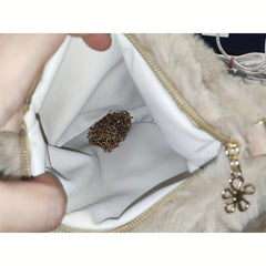 Heart Shaped Plush Chain Crossbody Bag Furry Clutch for Girls Women