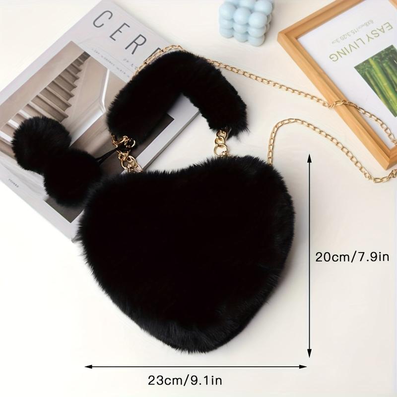 Heart Shaped Plush Chain Crossbody Bag Furry Clutch for Girls Women