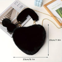 Heart Shaped Plush Chain Crossbody Bag Furry Clutch for Girls Women