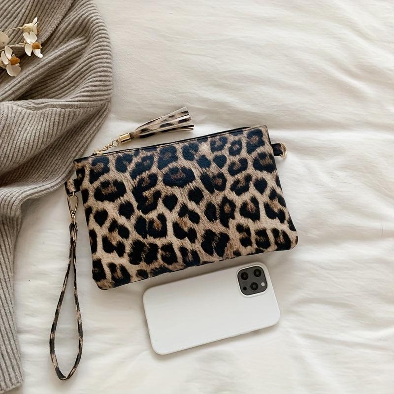 Cow Pattern Clutch Bag Tassel Decor Handbag Women's PU Square