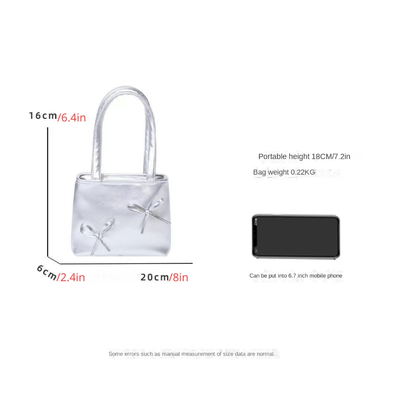 Silver Bowknot Shoulder Bag Y2K Handbag for Shopping