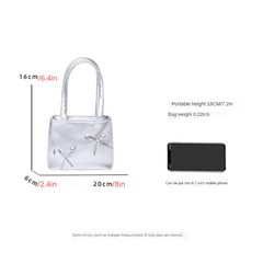 Silver Bowknot Shoulder Bag Y2K Handbag for Shopping