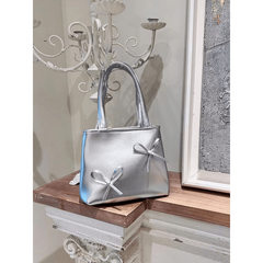 Silver Bowknot Shoulder Bag Y2K Handbag for Shopping