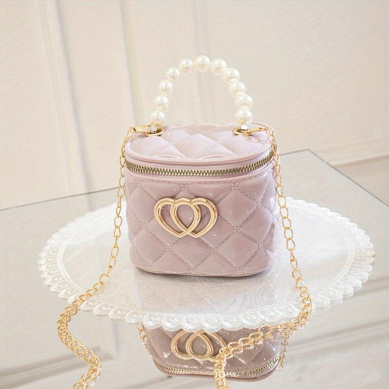 Quilted Pearl Handle Crossbody Bag Metal Chain Shoulder Bag