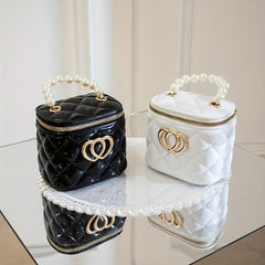 Quilted Pearl Handle Crossbody Bag Metal Chain Shoulder Bag