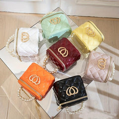 Quilted Pearl Handle Crossbody Bag Metal Chain Shoulder Bag