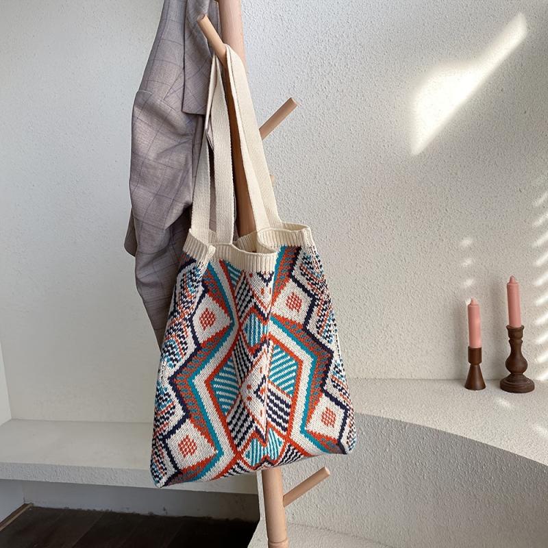 Geometric Graphic Handbag Knitting Tote Bag Foldable Shopper Bag
