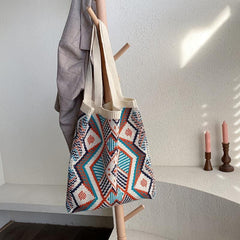 Geometric Graphic Handbag Knitting Tote Bag Foldable Shopper Bag