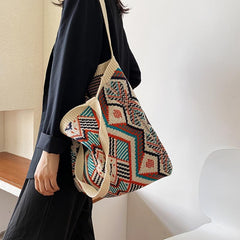 Geometric Graphic Handbag Knitting Tote Bag Foldable Shopper Bag