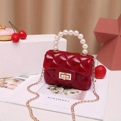 Quilted Crossbody Bag with Pearl Handle and Chain Strap