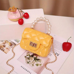 Quilted Crossbody Bag with Pearl Handle and Chain Strap
