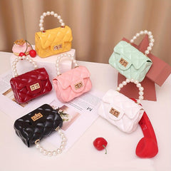 Quilted Crossbody Bag with Pearl Handle and Chain Strap