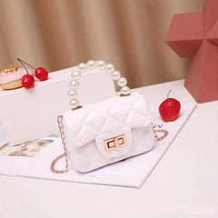 Quilted Crossbody Bag with Pearl Handle and Chain Strap