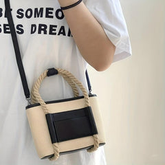 Hemp Rope Handle Crossbody Bag Canvas Lightweight Satchel Messenger Bag