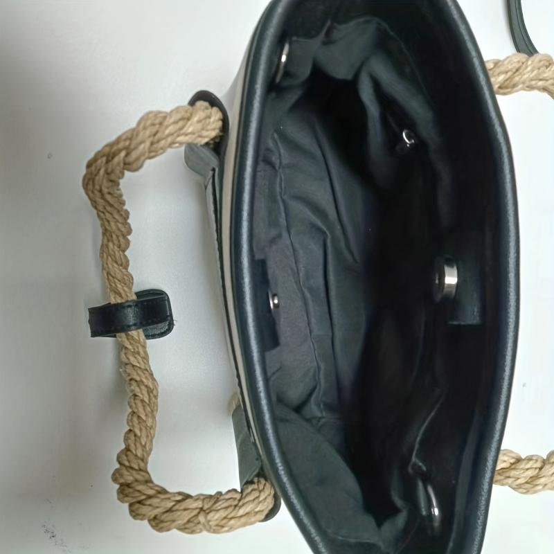 Hemp Rope Handle Crossbody Bag Canvas Lightweight Satchel Messenger Bag