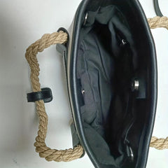 Hemp Rope Handle Crossbody Bag Canvas Lightweight Satchel Messenger Bag