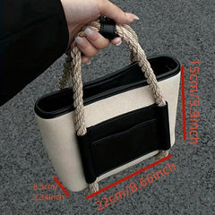 Hemp Rope Handle Crossbody Bag Canvas Lightweight Satchel Messenger Bag