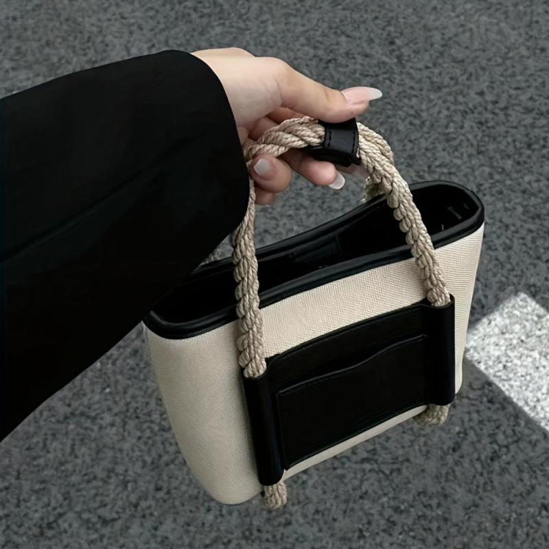 Hemp Rope Handle Crossbody Bag Canvas Lightweight Satchel Messenger Bag