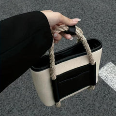 Hemp Rope Handle Crossbody Bag Canvas Lightweight Satchel Messenger Bag